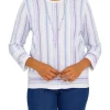 Promo 🤩 Alfred Dunner 👩 Women's Victoria Falls Crew Neck Three-Quarter Bell Sleeve Stripe Sweater With Removable Necklace 🔥