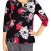 Cheap 🔔 Alfred Dunner 👩 Women's Checking In Floral Print 3/4 Sleeve Top 🎁 -Alfred Dunner Sales Belk 2046