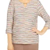 Buy 🔔 Alfred Dunner 👩 Women's Stonehenge Crew Neck 3/4 Sleeve Top with Removable Necklace 🛒 -Alfred Dunner Sales Belk 2053