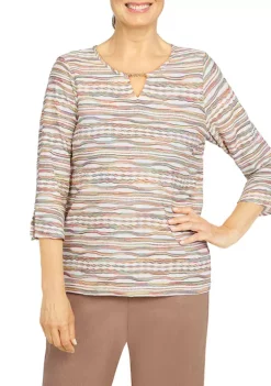 Buy 🔔 Alfred Dunner 👩 Women's Stonehenge Crew Neck 3/4 Sleeve Top with Removable Necklace 🛒 -Alfred Dunner Sales Belk 2054