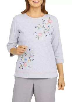Best reviews of ⭐ Alfred Dunner Plus Size Shenandoah Valley Crew Neck 3/4 Sleeve Heather Knit Top 😀