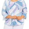 Promo 😍 Alfred Dunner Plus Size Victoria Falls Crew Neck Three-Quarter Bell Sleeve Print Top 💯 -Alfred Dunner Sales Belk 2058