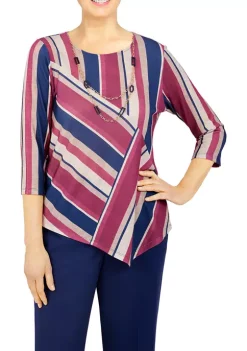 Best Sale β¨ Alfred Dunner π© Women's Sloane Street Spliced Stripe Knit Top π€©