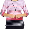 Cheapest ⭐ Alfred Dunner Petite Checking In Border Stripe Top with Removable Necklace 😀 -Alfred Dunner Sales Belk 2083