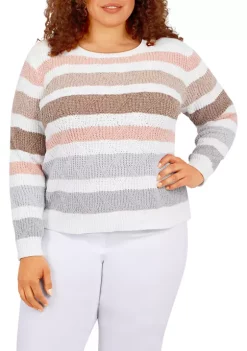 Best deal 💯 Alfred Dunner Plus Size Stonehenge Crew Neck Long Sleeve Pointelle Chenille Sweater ✔️