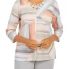 Flash Sale 💯 Alfred Dunner Petite Stonehenge Lace Crew Neck 3/4 Sleeves Stripe Print Top 💯 -Alfred Dunner Sales Belk 2090