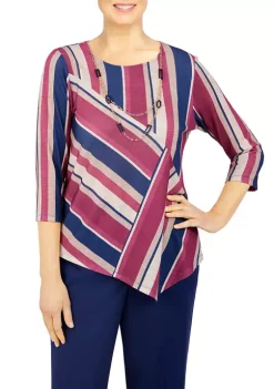 Discount π Alfred Dunner Petite Spliced Stripe Top π―