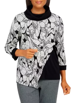 Top 10 ✔️ Alfred Dunner 👩 Women's Empire State Texture Spliced Asymmetrical Hemline Cowl Neck Top 😍