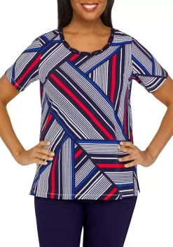 Wholesale 🎉 Alfred Dunner Petite Stripe Patchwork Spliced Knit Top ⭐ -Alfred Dunner Sales Belk 2101