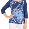 New 👍 Alfred Dunner Petite Lake Placid Floral Shimmer Crew Neck Print Top ⭐ -Alfred Dunner Sales Belk 2107