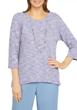 Best deal 🔔 Alfred Dunner Plus Size Victoria Falls Crew Neck 3/4 Sleeve Texture Top With Removable Necklace 🎁
