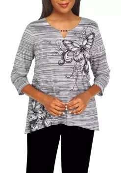 Promo 🔔 Alfred Dunner Petite Butterfly Scroll Space Dye Top 🎉 -Alfred Dunner Sales Belk 2122