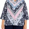 Best deal 🎉 Alfred Dunner Plus Size Shenandoah Valley Split Neckline 3/4 Sleeve Print Top ⭐ -Alfred Dunner Sales Belk 2123