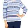 Cheap 😀 Alfred Dunner Petite Shenandoah Valley Crew Neck 3/4 Sleeve Stripe Sweater ✨ -Alfred Dunner Sales Belk 2142