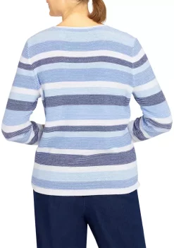 Cheap 😀 Alfred Dunner Petite Shenandoah Valley Crew Neck 3/4 Sleeve Stripe Sweater ✨ -Alfred Dunner Sales Belk 2143