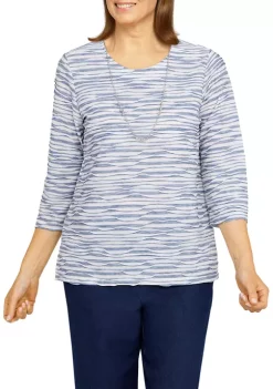 Best deal 🔥 Alfred Dunner 👩 Women's Shenandoah Valley Texture Crew Neck 3/4 Sleeve Print Top With Removable Necklace ❤️ -Alfred Dunner Sales Belk 2147