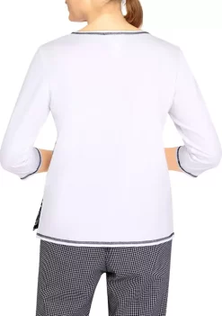 Coupon 🎁 Alfred Dunner 👩 Women's Checking In Black And White Floral Soft Knit Top 🎁 -Alfred Dunner Sales Belk 2156