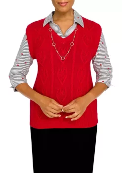 Best Pirce 😍 Alfred Dunner Plus Size Cable Knit Sweater Vest with Woven Heart 👕 Shirt ✨ -Alfred Dunner Sales Belk 2166