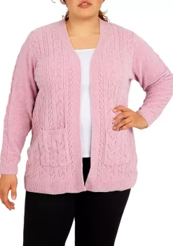 Budget ✨ Alfred Dunner Plus Size Classics Open Front Chenille Cardigan With Pockets ❤️ -Alfred Dunner Sales Belk 218