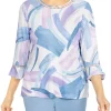 Budget 🌟 Alfred Dunner Petite Victoria Falls Crew Neck Three-Quarter Bell Sleeve Print Top ⭐ -Alfred Dunner Sales Belk 2200