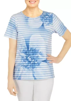 Best reviews of 🤩 Alfred Dunner Petite Classics Short Sleeve Floral Striped Knit Top ⌛