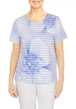 Best reviews of 🤩 Alfred Dunner Petite Classics Short Sleeve Floral Striped Knit Top ⌛ -Alfred Dunner Sales Belk 2209