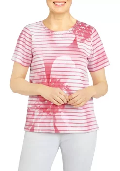 Best reviews of 🤩 Alfred Dunner Petite Classics Short Sleeve Floral Striped Knit Top ⌛ -Alfred Dunner Sales Belk 2211