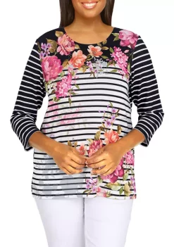 Promo 🧨 Alfred Dunner Petite Theater District Crew Neck 3/4 Sleeve Contrast Knit Top 🧨 -Alfred Dunner Sales Belk 2214