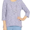 Wholesale ✨ Alfred Dunner 👩 Women's Victoria Falls Crew Neck 3/4 Sleeve Texture Top With Removable Necklace 👍