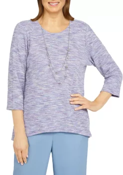 Wholesale β¨ Alfred Dunner π© Women's Victoria Falls Crew Neck 3/4 Sleeve Texture Top With Removable Necklace π