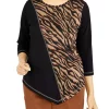 Cheap 🛒 Alfred Dunner 👩 Women's Madagascar Spliced Asymmetrical Hemline 3/4 Sleeve Top 🔥 -Alfred Dunner Sales Belk 2227