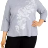 Buy 😉 Alfred Dunner Plus Size Stonehenge Crew Neck 3/4 Sleeve Knit Top 😍 -Alfred Dunner Sales Belk 2230