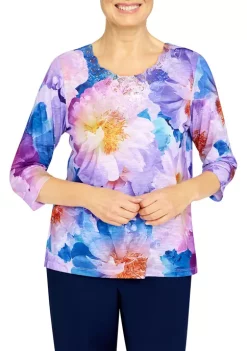 Cheap 👏 Alfred Dunner Plus Size Picture Perfect Crew Neck 3/4 Sleeve Floral Print Top 😍 -Alfred Dunner Sales Belk 2248