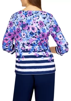 Cheapest 👏 Alfred Dunner 👩 Women's Picture Perfect Flowers and Stripes Knit Top 👍 -Alfred Dunner Sales Belk 2250