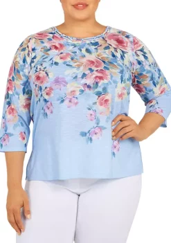 Coupon ❤️ Alfred Dunner Plus Size Shenandoah Valley Crew Neck Floral Print Top 🔥 -Alfred Dunner Sales Belk 2267