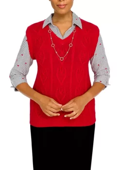 Brand new 😀 Alfred Dunner 👩 Women's Checking In Checking In Cable Vest With Collar And Sleeves 🔥