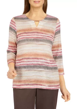 Top 10 π Alfred Dunner Petite Sorrento Watercolor Stripe Beaded Split Neck Top π―
