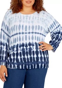 Best Pirce 🛒 Alfred Dunner Plus Size Shenandoah Valley Crew Neck Ombré Tie Dye Sweater 🔔