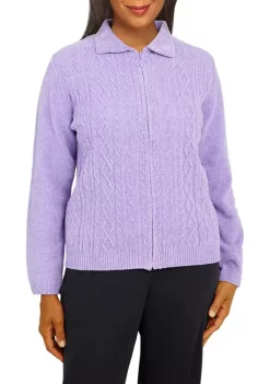 Best Sale ⌛ Alfred Dunner Petite Classics Zip Front Chenille Cardigan 🤩