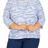 New 💯 Alfred Dunner Plus Size Shenandoah Valley Texture Crew Neck 3/4 Sleeve Print Top With Removable Necklace 😀 -Alfred Dunner Sales Belk 2307
