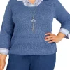 Outlet ✔️ Alfred Dunner Plus Size Shenandoah Valley Pointelle Sweater With Detachable Necklace 👏 -Alfred Dunner Sales Belk 2313