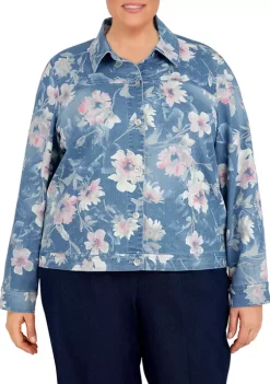 New 🎉 Alfred Dunner Plus Size Shenandoah Valley Long Sleeve Distressed Floral Jacket ✔️ -Alfred Dunner Sales Belk 2324