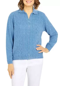Best Sale ⌛ Alfred Dunner Petite Classics Zip Front Chenille Cardigan 🤩 -Alfred Dunner Sales Belk 233