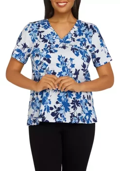 Flash Sale 🔔 Alfred Dunner 👩 Women's Classic Shadow Floral Print Top 🥰 -Alfred Dunner Sales Belk 2330