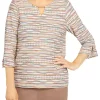 Best Pirce 🤩 Alfred Dunner Petite Stonehenge Crew Neck 3/4 Sleeve Top With Removable Necklace 💯 -Alfred Dunner Sales Belk 2331