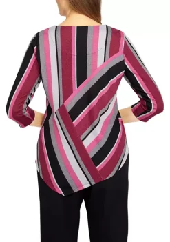 Buy 😉 Alfred Dunner 👩 Women's Theater District Asymmetric Hem Spliced Stripe Print Top ✔️ -Alfred Dunner Sales Belk 2335