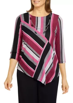 Buy 😉 Alfred Dunner 👩 Women's Theater District Asymmetric Hem Spliced Stripe Print Top ✔️ -Alfred Dunner Sales Belk 2336