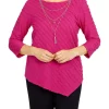 Flash Sale 👍 Alfred Dunner Petite Theater District Texture Asymmetrical Hem Top With Removable Necklace 🛒 -Alfred Dunner Sales Belk 2340