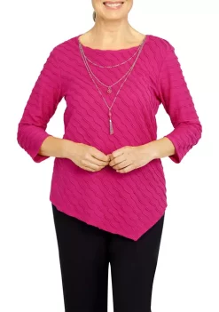 Flash Sale 👍 Alfred Dunner Petite Theater District Texture Asymmetrical Hem Top With Removable Necklace 🛒 -Alfred Dunner Sales Belk 2342