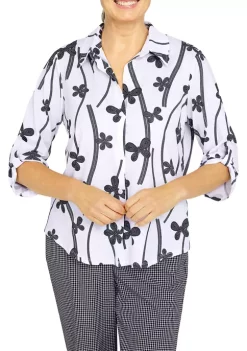 New ⭐ Alfred Dunner 👩 Women's Checking In Abstract Floral Button Down Top 👍 -Alfred Dunner Sales Belk 2345